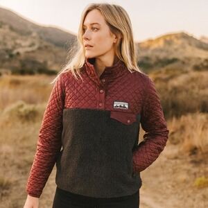 Patagonia Mixed Media Snap-T Pullover Quilted Size Small Drumfire Red Limited